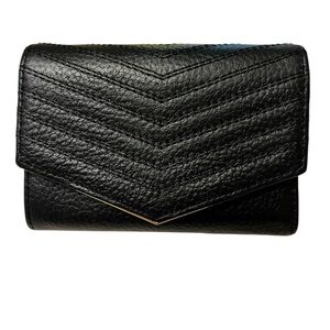 Ted Baker London Jensina Black Leather Quilted Chevron EnvelopeWristlet Purse